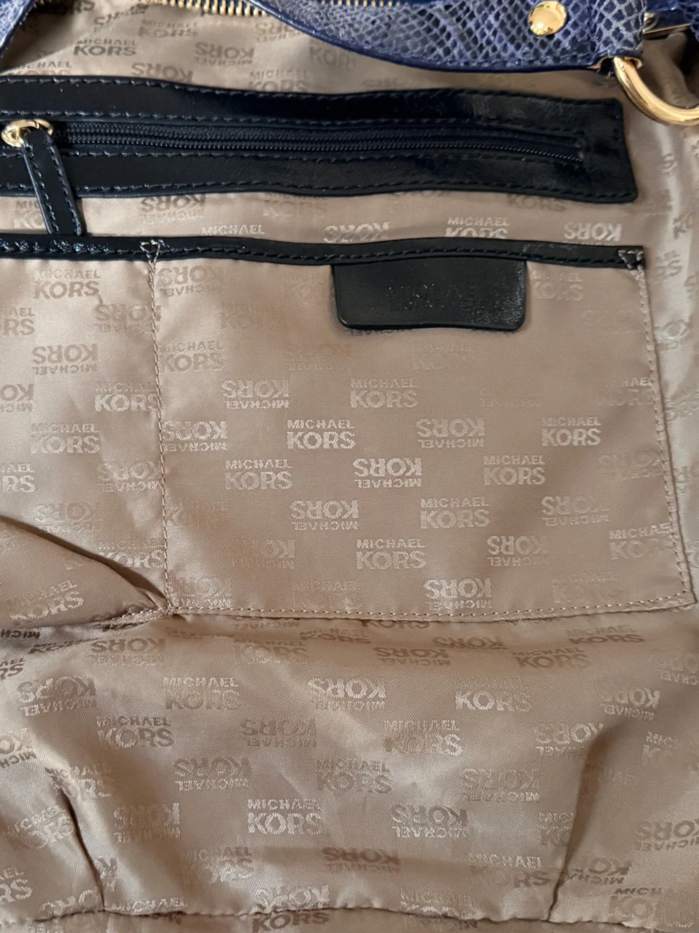 Michael Kors Cobalt/Navy Snakeskin-Textured Hobo Bag